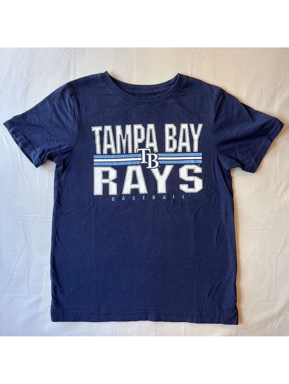 Tampa Bay Rays Baseball T-Shirt Youth Size M 8/10 Navy Team Athletics MLB